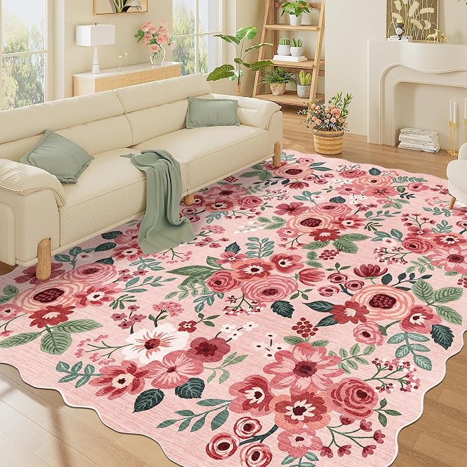 DUKINO 8x10 Area Rug for Living Room, Floral Washable Rug Non Slip, Low Pile by DUKINO