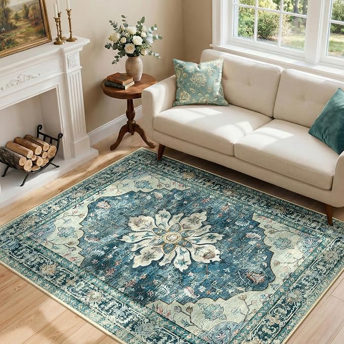 RELEANY Washable Area Rug, Water Repellent, Pet Friendly, Vintage Floral Boho - Image 2
