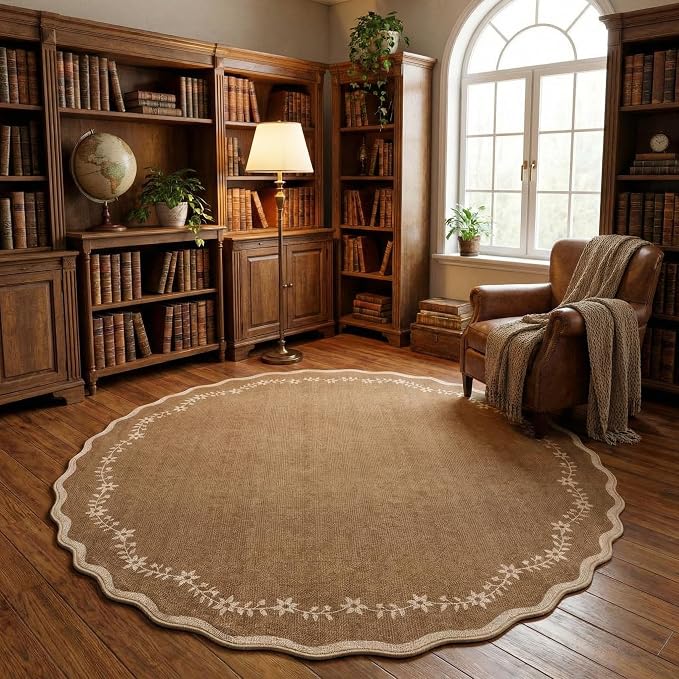 GarveeHome Large Round Rug 8ft Scalloped Washable Circle Living Room Rug | Soft by GarveeHome