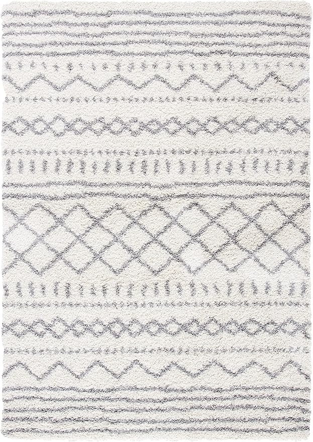 SAFAVIEH Arizona Shag Collection Area Rug - 6' x 8', Ivory & Grey, Non-Shedding & Easy Cleaning, Plush Thick Pile, Ideal for Living Room, Bedroom, Dining Space (ASG741F)
