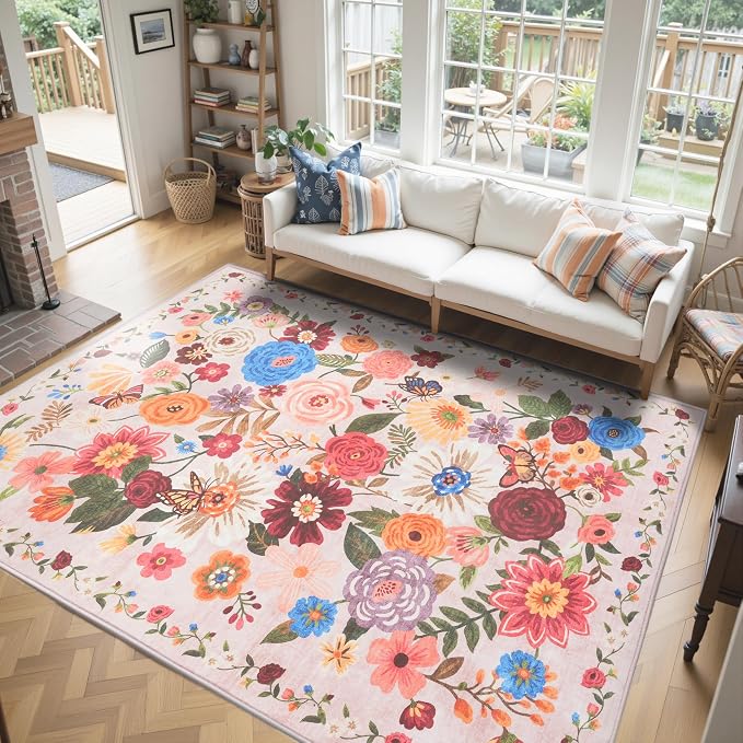 Blush Area Rug 6x9 for Living Room Bedroom | Ultra-Thin; Easy Clean; Non Slip; by WelcometoBabovid