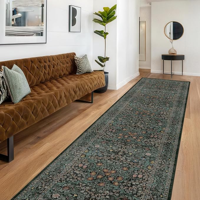 Dark Green Washable 3x20 Extra Long Runner Rug - Image 4