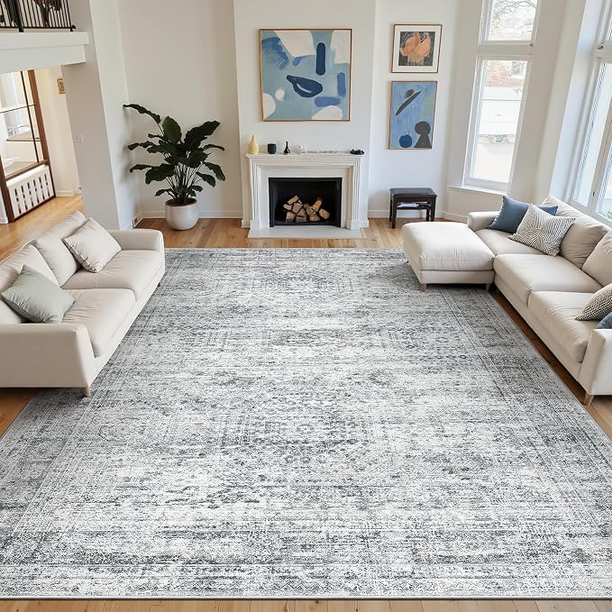 Soalmost 12x15 Washable Area Rugs Soft Living Room Rug Abstract Grey | Large - Image 9