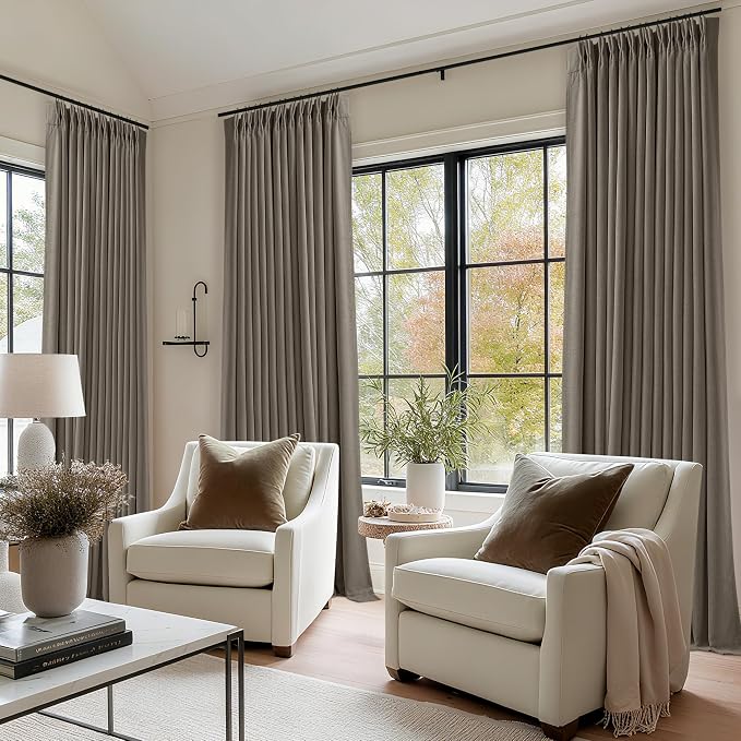 Dark Flax 100 Inch Blackout Pinch Pleated Curtains 2 Panel Set, Taupe | Thick - Image 8