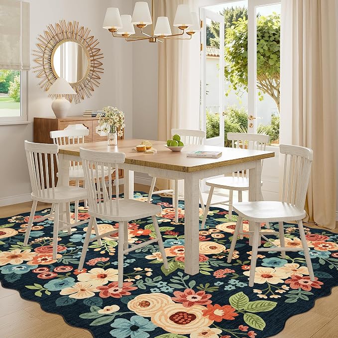 DUKINO 8x10 Area Rug for Living Room, Soft Floral Washable Rug, Low Pile - Image 8