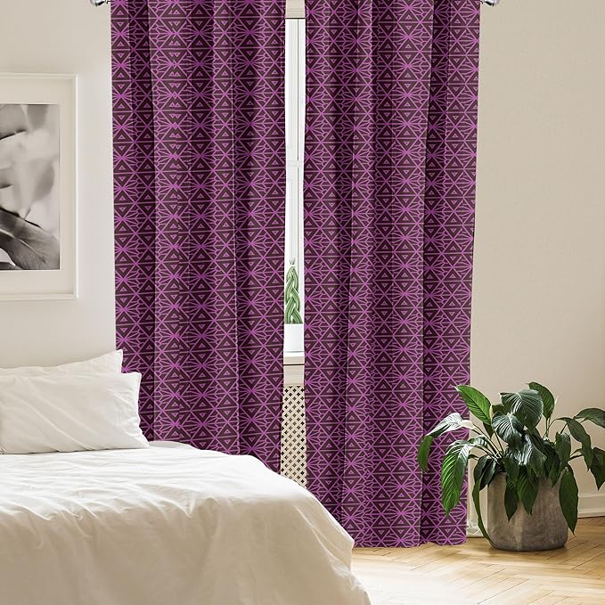 Ambesonne Lattice Window Curtains, Abstract Symmetric Pattern with Geometric Elements in Pink Color Shade, Lightweight Decor 2-Panel Set with Rod Pocket, Pair of - 28" x 84", Brown Magenta