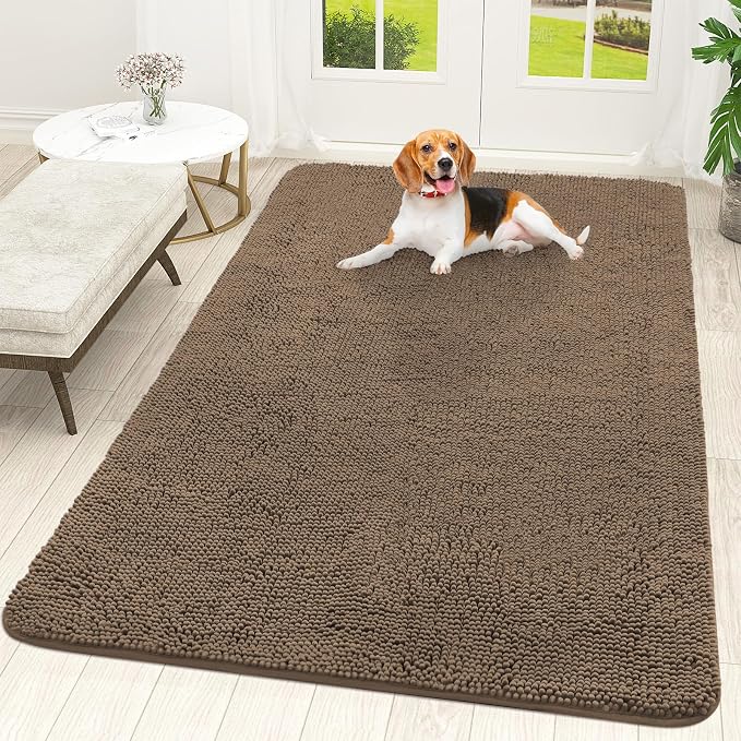 OLANLY Dog Door Mat for Muddy Paws 70x46, Super Absorbent Chenille Mud Mat | Tan by OLANLY