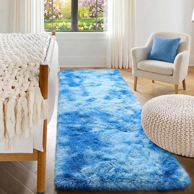 Runner Rugs for Boys Bedroom Living Room, Fluffy Tie-Dyed Blue 2x6 Area Rug | - Image 3