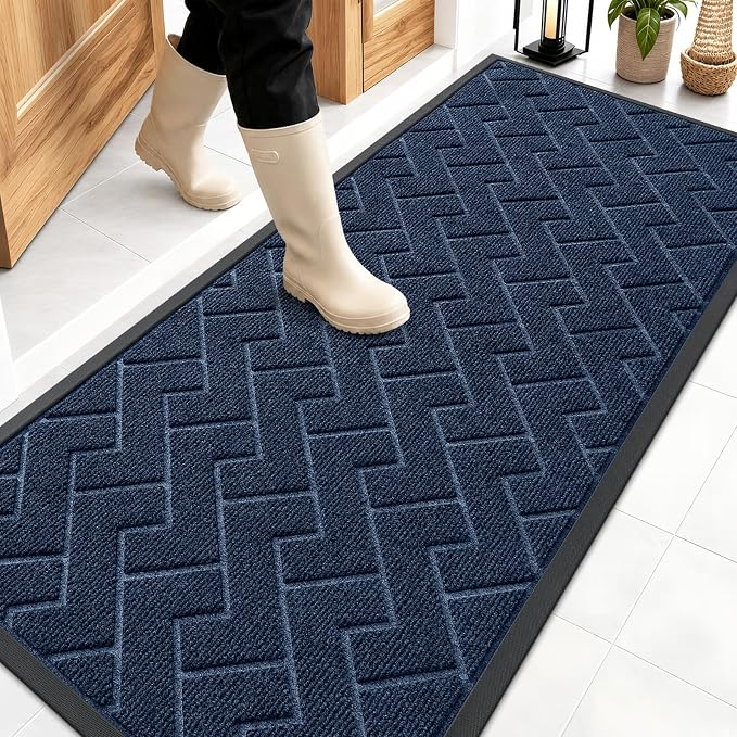 OLANLY Front Door Mat Outside 59x23, All-Season Absorbent Rubber Doormat | Blue by OLANLY