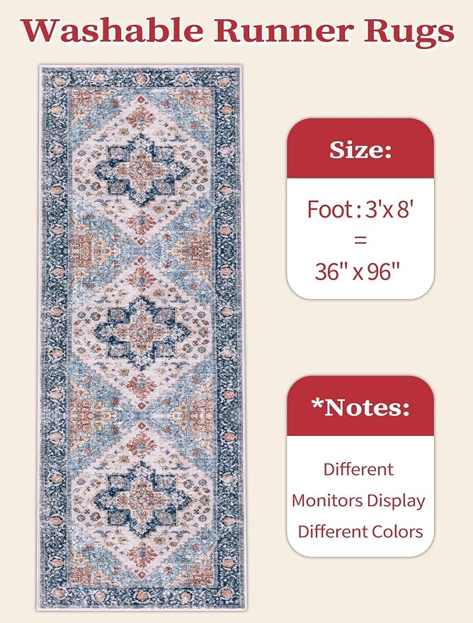 SERISSA 3x8 Washable Non Slip Boho Runner Rug - Image 6