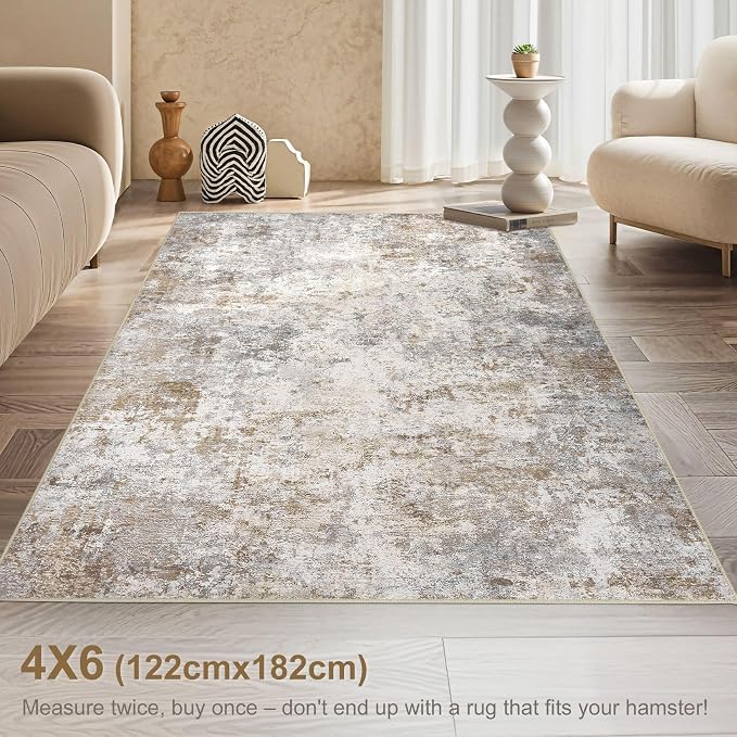 UERMEI 4x6 Area Rug Living Room Rugs Washable Neutral Brown Grey Carpet | - Image 2