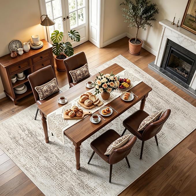8x10 Boho Washable Area Rug for Living Room, Dining Room-Beige Brown | Neutral - Image 7