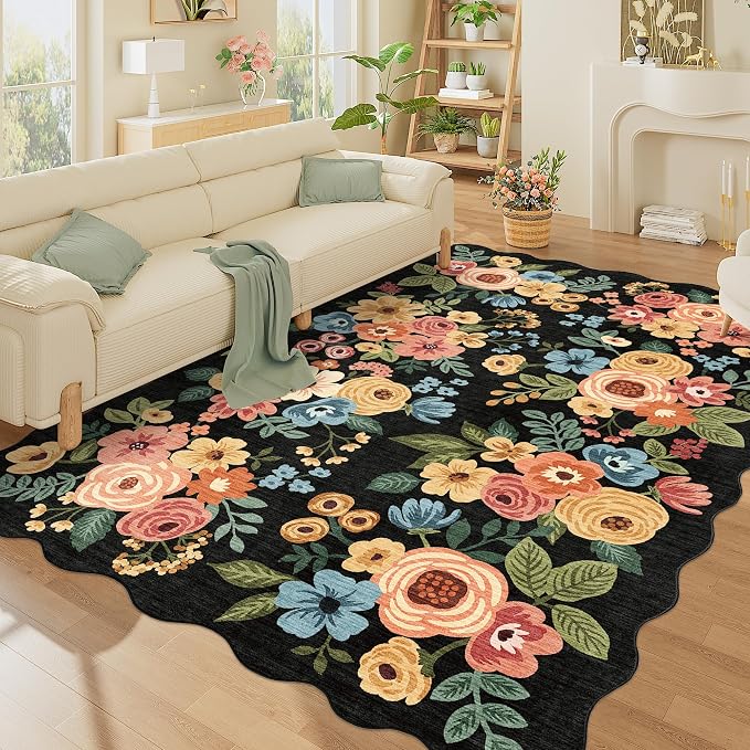 DUKINO 6x9 Area Rugs, Floral Washable Rug by DUKINO