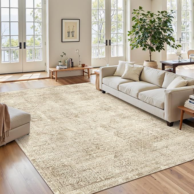 Soalmost 6x9 Area Rug for Living Room Washable Non-Slip Rugs Light Brown | by Soalmost