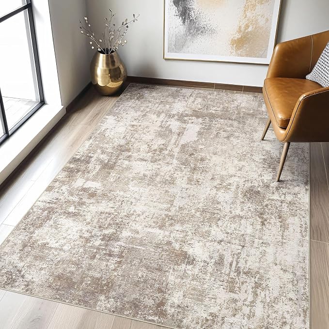 LOONGRUG 4x6 Area Rug Machine Washable Neutral Modern Rugs Brown Beige | by LOONGRUG
