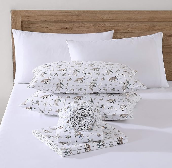 Eddie Bauer - Full Sheets, Cotton Flannel Bedding Set, Brushed For Extra Softness, Cozy Home Decor (Woodland Friends, Full)