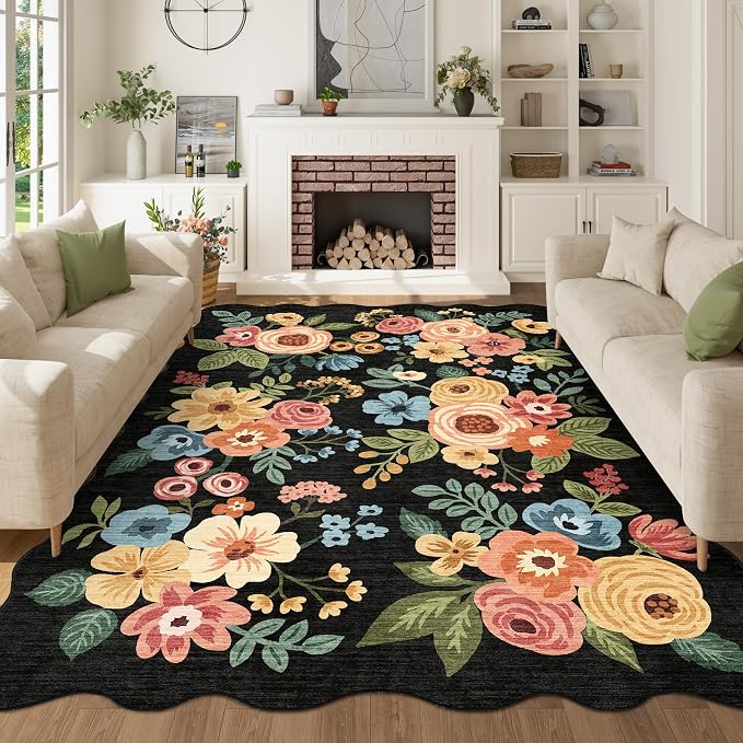 DUKINO 5x7 Area Rugs for Bedroom, Floral Washable Rug Non Slip, Stain Resistant by DUKINO