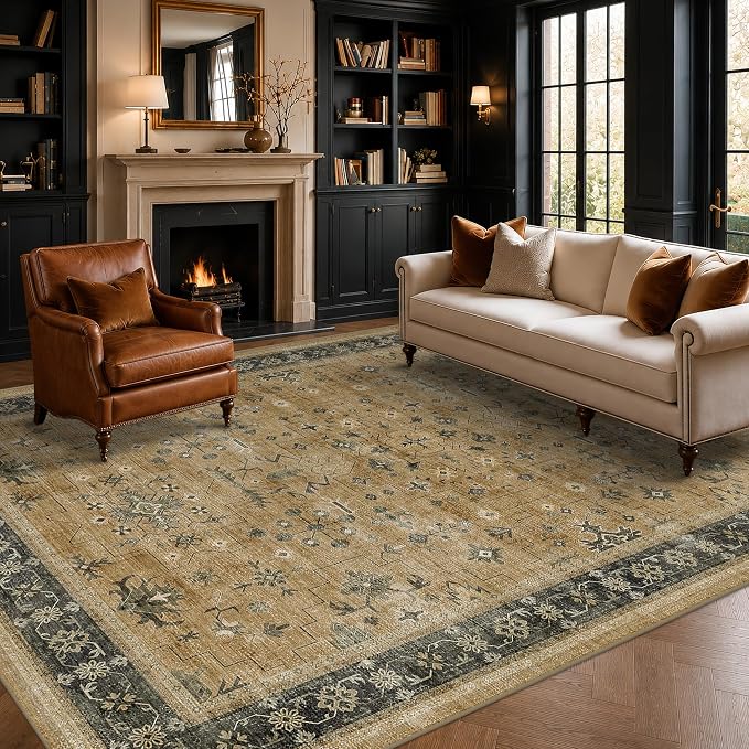 Vintage Taupe Sage 6x9 Rug for Living Room by HazoHaus