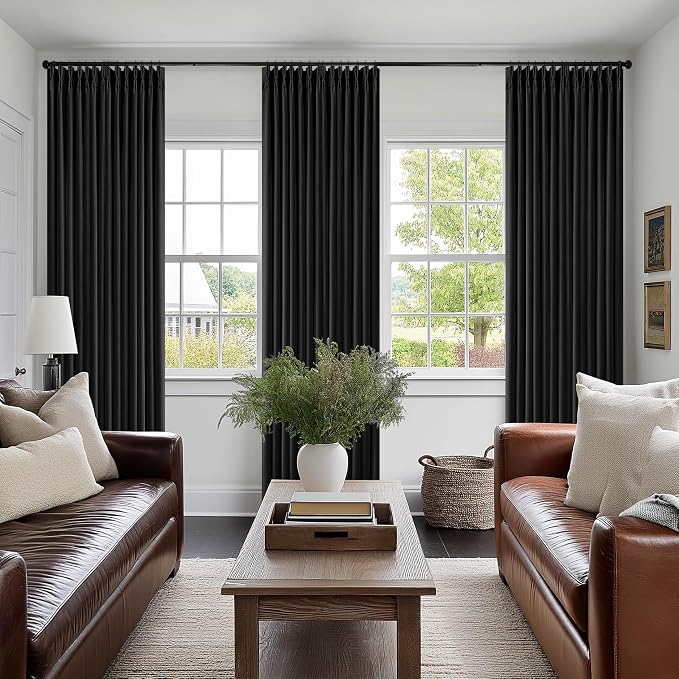 Black 80 Inch Pinch Pleated 100% Blackout Curtains - Image 9