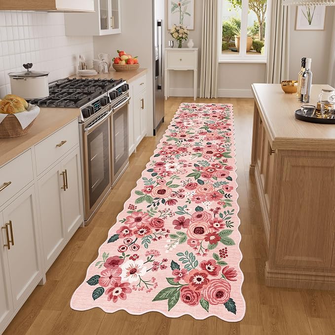 DUKINO 2x8 Washable Runner Rug, Floral Non Slip Kitchen Runner Rug, Soft Throw by DUKINO