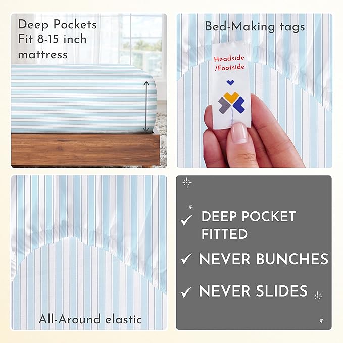 California Design Den Deep Pocket Twin Sheets Set - 400 Thread Count Sateen, Natural 100% Cotton Sheets, Cooling and Durable Bedding Set - Cape Stripe