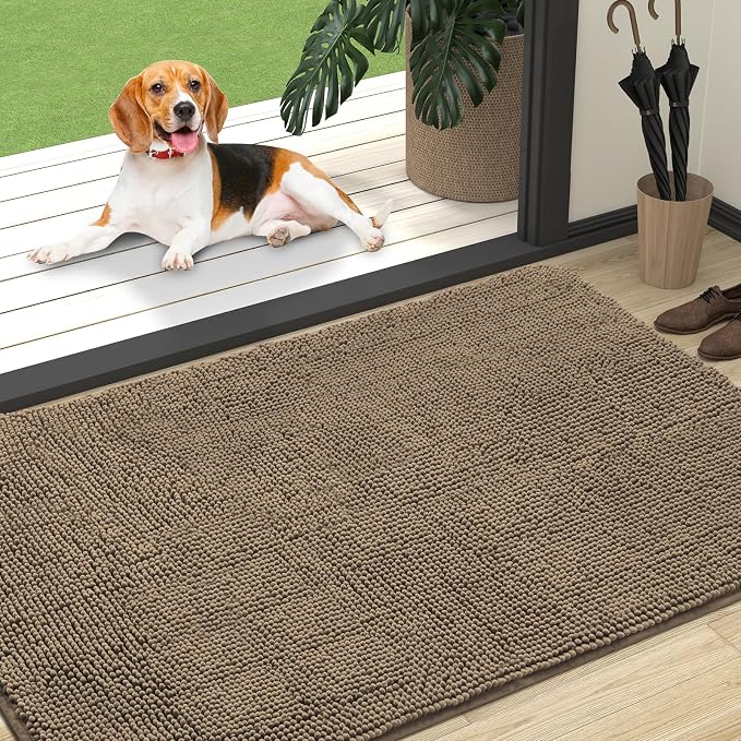 OLANLY Dog Door Mat for Muddy Paws 47x32, Super Absorbent Chenille Mud Mat | Tan by OLANLY