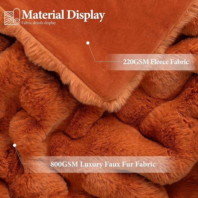 Luxury 1000GSM Rabbit Faux Fur Blanket, Super Warm Cozy Brown Blankets - Image 3