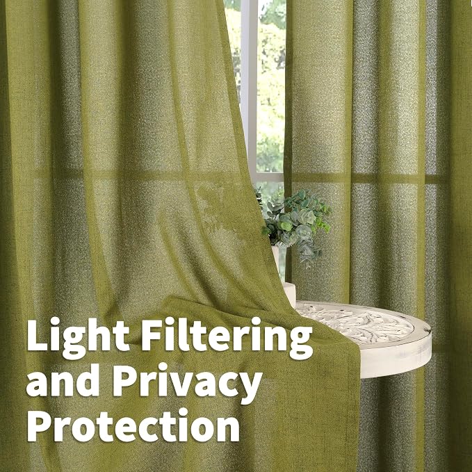 YoungsTex Green Linen Curtains 45 Inches Length, Short Window Drapes Light - Image 5