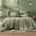 Monbix Twin XL Comforter Set Sage Green, Cationic Dyeing Bedding Set Reversible 5 Pieces, All Season Bed in a Bag with Comforter, Sheets, Pillowcase & Sham