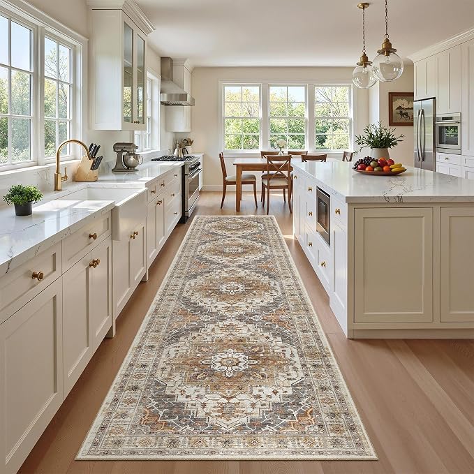 Madane Hallway Runner Rug 2'6''x12' Kitchen Runners Vintage, Turmeric/Grey | by Madane
