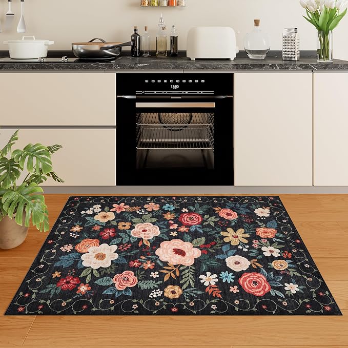 DUKINO 3x4 Area Rug, Floral Washable Rug - Image 8