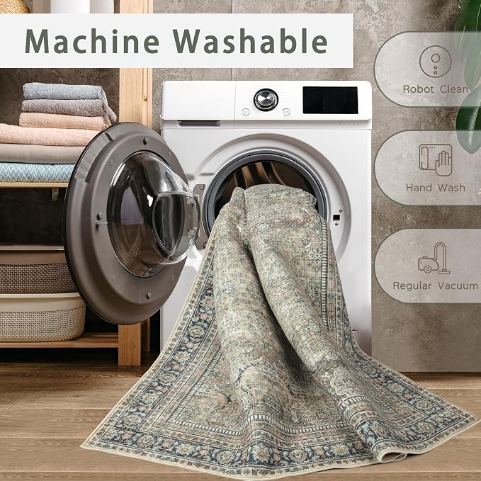 Green Retro 8x10 Washable Area Rugs - Image 4