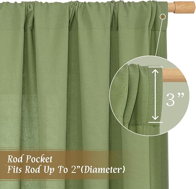 Green Semi Sheer Linen Curtains - Image 3