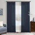 Navy Blue Pinch Pleat Light Filtering Thick Linen Curtains 102 Inches Long | by Twodrapes