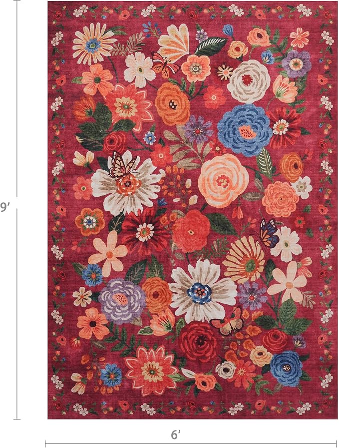 Floral Machine Washable 6x9 Area Rugs, Soft Bedroom Rug - Image 2