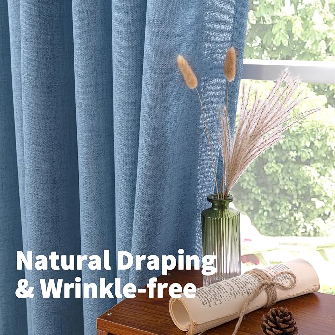 YoungsTex Blue Linen Curtains 68 Inch Length 2 Panels - Image 5