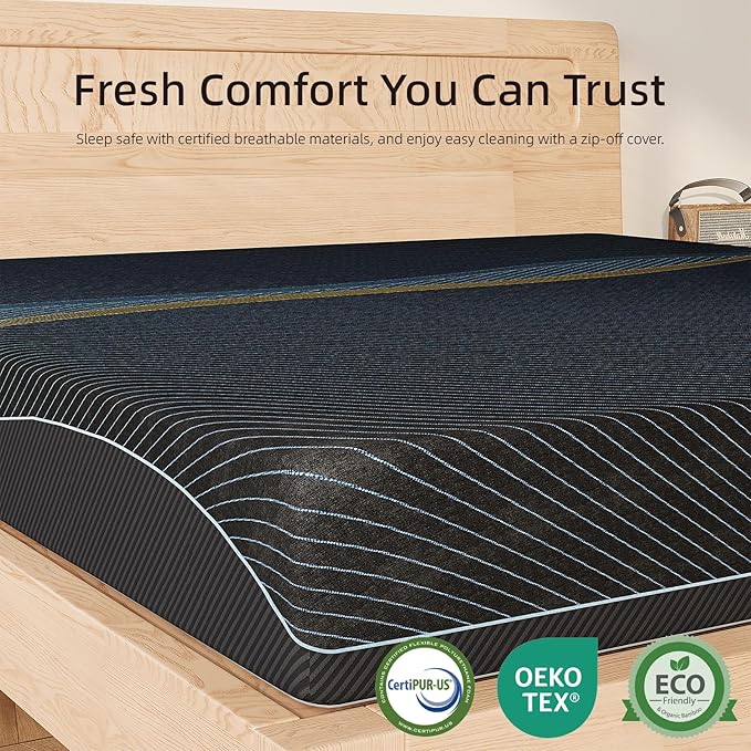 Crystli Twin Mattress 12 Inch, Gel Memory Foam Twin Size Mattresses, Activated Charcoal Infused, Medium Firm Bed Mattress in a Box for Pressure Relief, Fiberglass-Free, CertiPUR-US Certified, Black