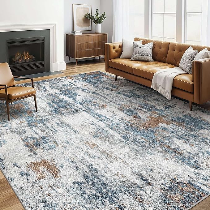 LOONGRUG 6x9 Area Rugs Washable Neutral Modern Living Room Rug Teal Rust | by LOONGRUG