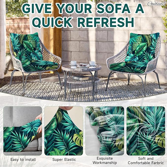 CALBODE 12 Pcs Stretch Outdoor Seat Cushion Covers, Washable Reusable, - Image 4