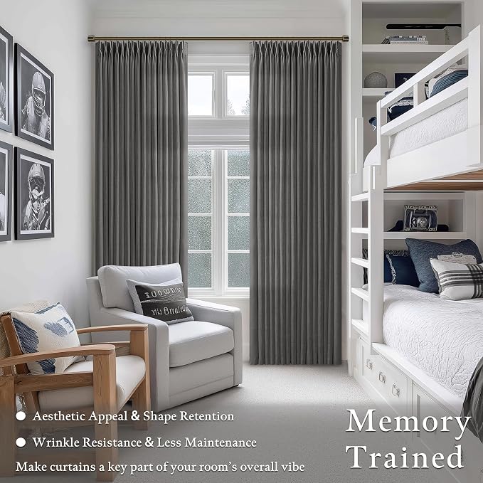 Pinch Pleat 105 Inches Linen Semi Sheer Dark Grey Curtains 50W | Charcoal Grey - Image 2