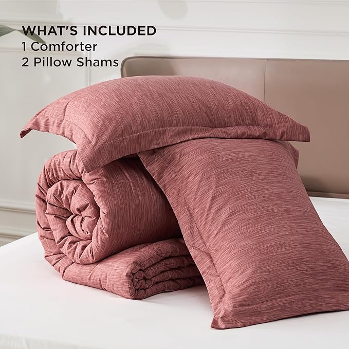Bedsure King Size Comforter Set - Pink Clay Soft Bedding for All Seasons, Cationic Dyed Bed Set, 3 Pieces, 1 King Size Comforter (104"x90") and 2 Pillow Shams (20"x36"+2")