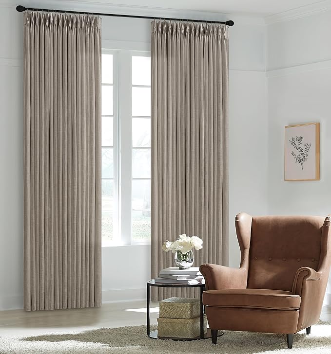 120 Inch Linen Blend Semi Sheer Pleat Curtains Taupe Burlywood Birch 50x120 | by Twodrapes