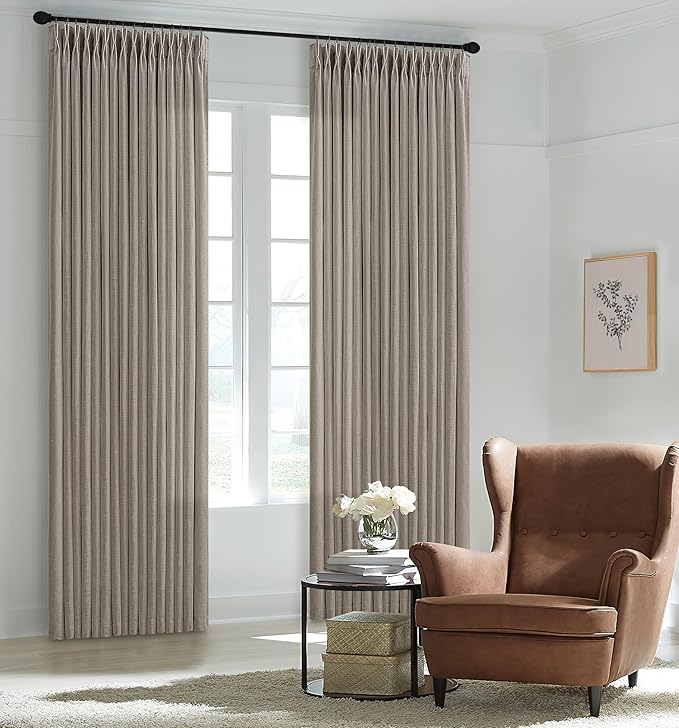 Taupe Pinch Pleated Thick Linen Memory Shaped Semi Sheer Curtains W50xL98 | 98 - Image 9