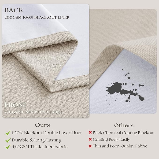 100% Blackout Linen 126 Inch Curtains 2 Panel Set - Image 6