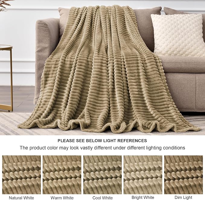 BEDELITE 3D Ribbed Jacquard Brown Fleece Twin Blanket - Image 7
