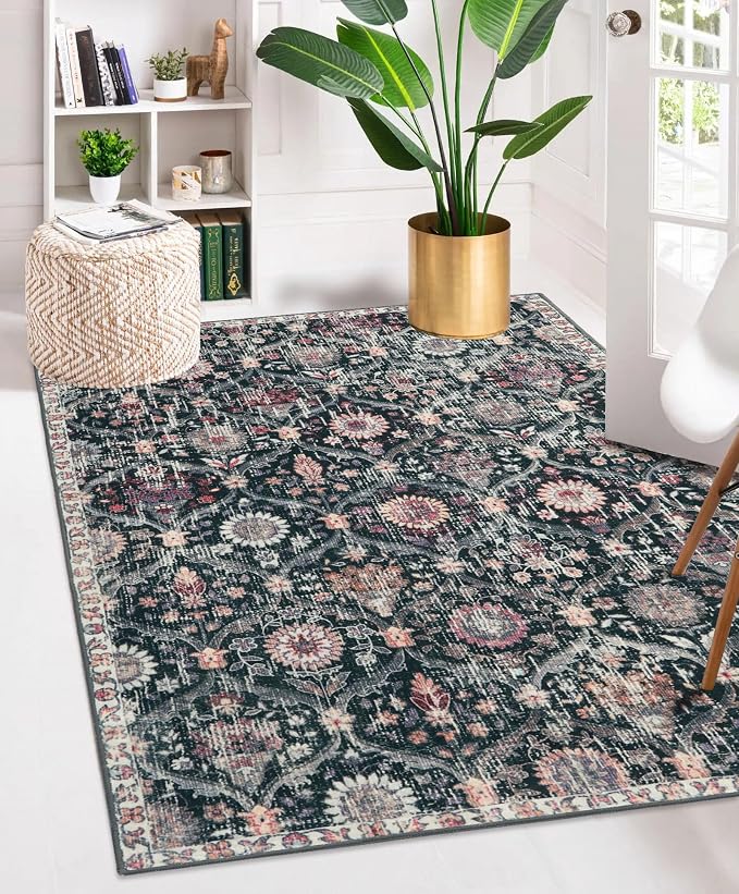 Lahome Moroccan Small Washable Rugs, 3x5 Black Rug by Lahome