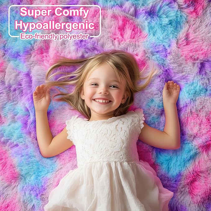 Rainbow Area Rugs for Girls Bedoom 4x6 Ft, Fluffy Cute Colorful Pastel Rug | - Image 8
