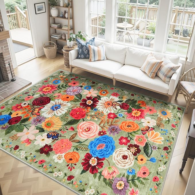 Floral Area Rug 8x10 for Living Room Bedroom | Non Slip; Stain Resistant; by WelcometoBabovid