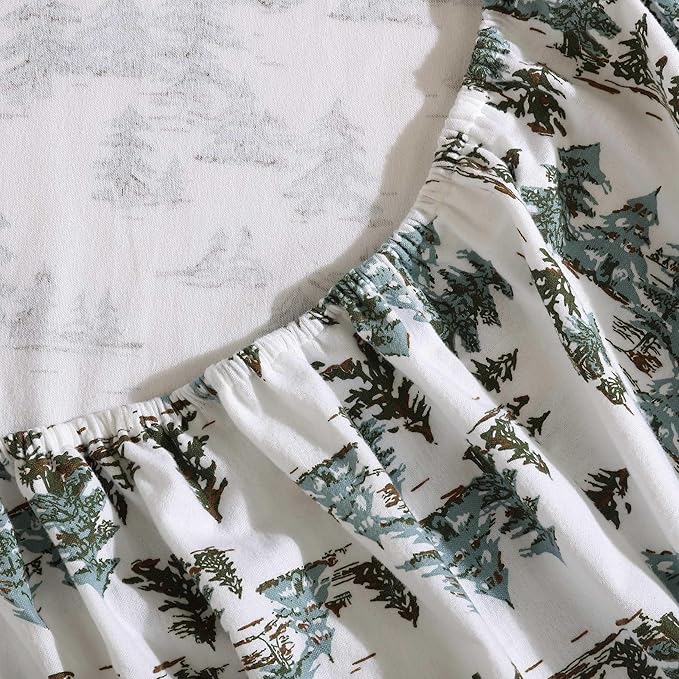 Eddie Bauer - Flannel Sheets Twin Size, Anti-Pilling & Wrinkle Resistant Cotton, Touchably Soft for All-Season Comfort - Bed Sheets with Matching Pillowcase & Fitted Sheet (Snowy Pine Trees Green)