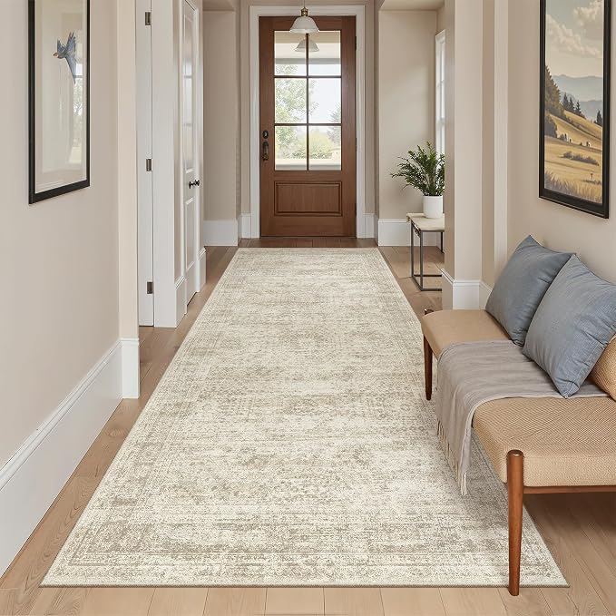 Soalmost Washable 4x8 Hallway Runner Rug Non-Slip Kitchen Entry Rugs Beige | - Image 3